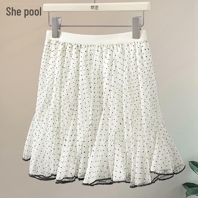 TaChi Youthful Polka Dot A-line Mesh Skirt S