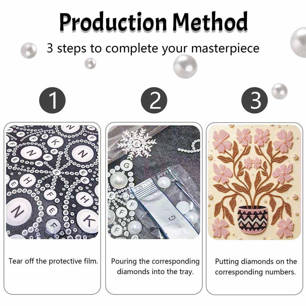 Easy DIY Framed Pearl Bead Painting Kit with Elegant Floral Potted Plant Pattern 3D Sparkling Canvas Art for Home Decoration Gift Idea