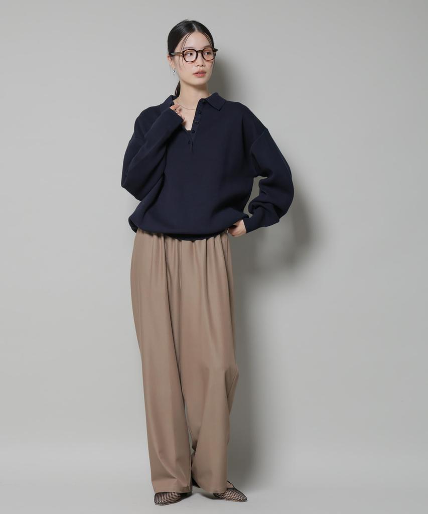 Nano Universe Wide Leg Pants with Elastic Waist Size F Women's Shirring, 040, Beige, 673-5227313