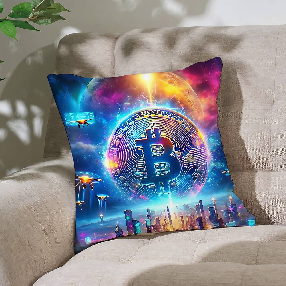 B-Bitcoin Pillow Case Throw Pillow Cover Nordic Vintage Style Cushion Covers Home Living Room Sofa Couch Seat