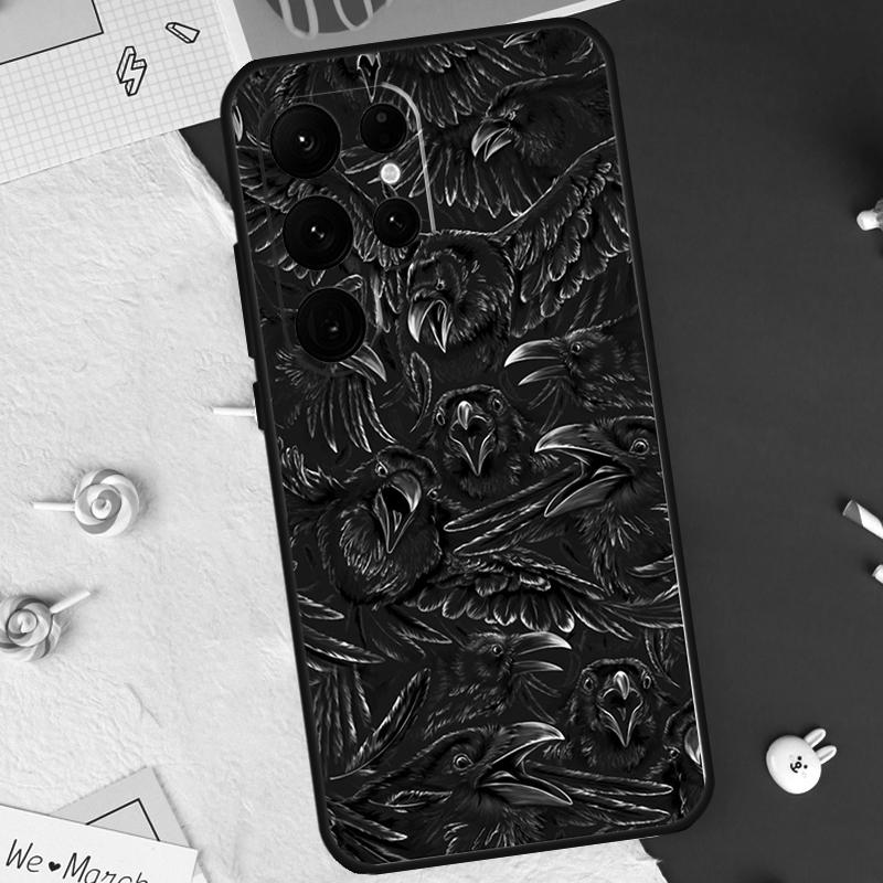 Raben Krähe Schädel Muster Hülle Für Samsung Galaxy S24 FE S20 FE S21 S22 S23 S25 S26 Ultra S10 Plus S25 FE Abdeckung Schale