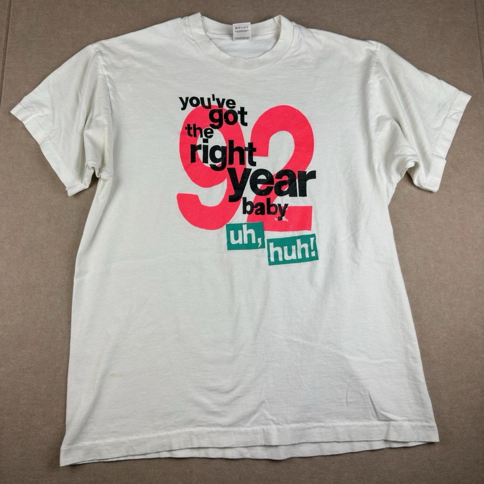 Vintage 1992 T-Shirt XL White Novelty Slogan Tee Graphic Single Stitch USA S