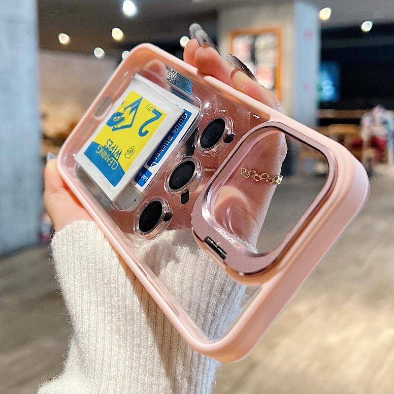 Transparent Bumper Shockproof Case For Apple iPhone 15 14 13 12 11 Pro Max 15 Plus Metal Camera Protection Ring Lens Stand Cover