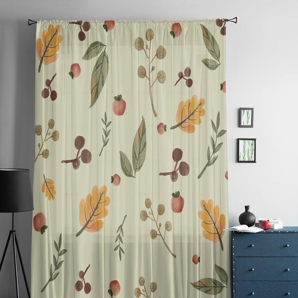 Blätter Früchte Zweige Transparenter Vorhang für Schlafzimmer Tüll Voile Vorhang für Küche Wohnzimmer Dekor Fensterbehandlung