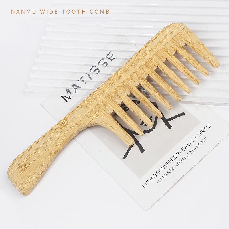1Pcs Natural Bamboo Wooden Hair Comb Anti-Static Afro Fork Combs For Women Round Wide Tooth Wood Comb