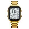 SKMEI 1888 New Design Golden Mens Digital Watch Costume Stainless Steel Band Rectangle Chrono Vintage Business Wristwatch