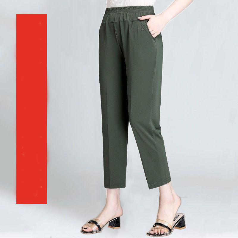 Women Summer Silk Comfortable Pants High Waist Elastic Waist Ladies Pants