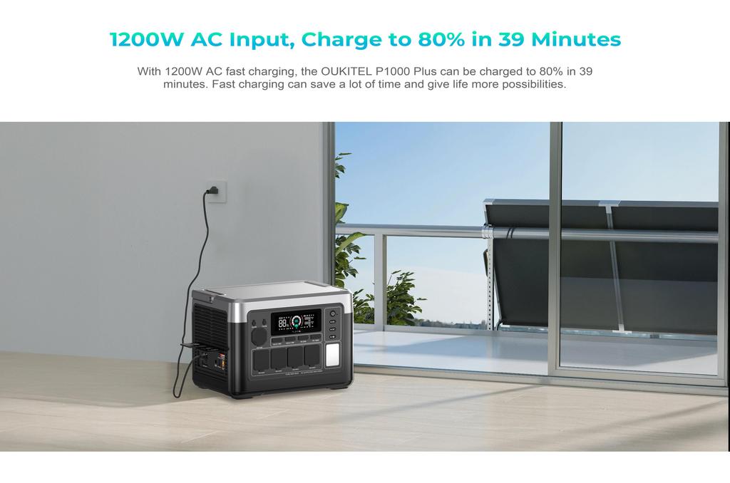OUKITEL P1000 PLUS Tragbare Powerstation, 1800W 1024Wh Solargenerator mit LiFePO4-Akku, Schnellladung, Intelligente App-Steuerung für den Außenbereich