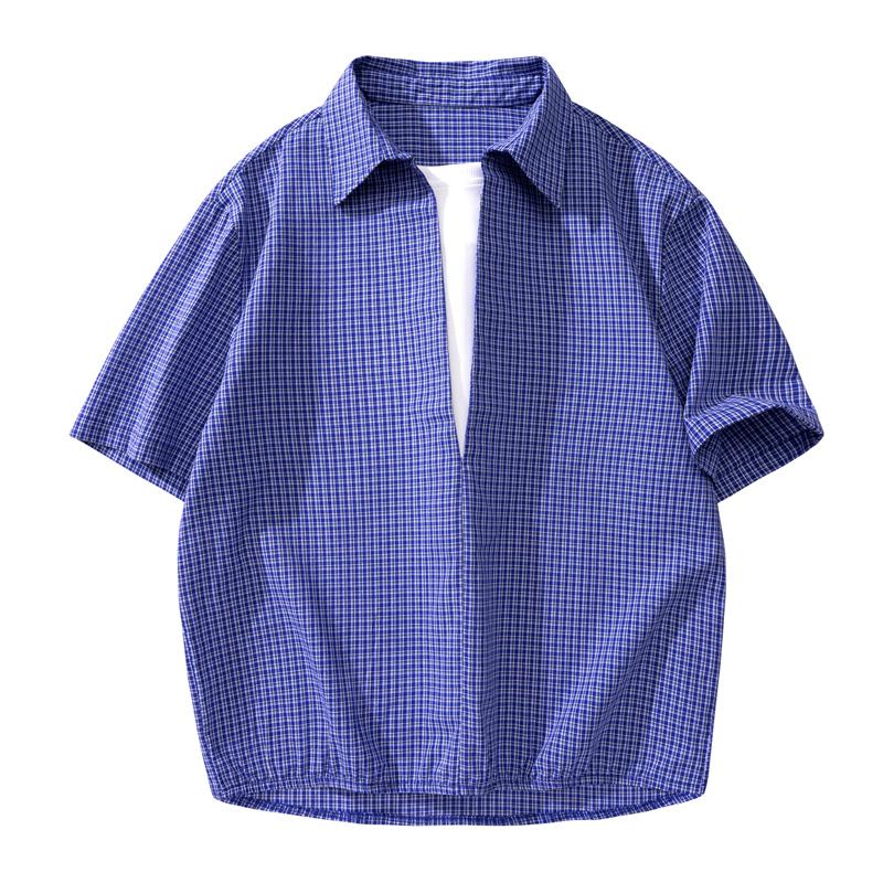 Lapel Shirt Casual Loose Contrast Color Splicing Jacket Short-sleeved Shirt