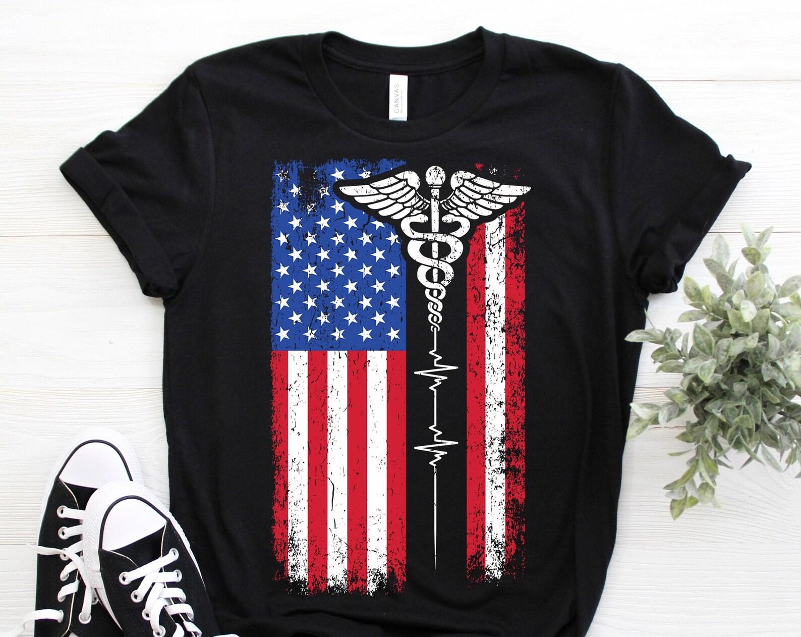 American Flag Patriotic Nurse Appreciation Nursing Life T-Shirt, Clinical RN LPN Medical Stuff Shirts, Emergency School Workers Gifts TShirt 100