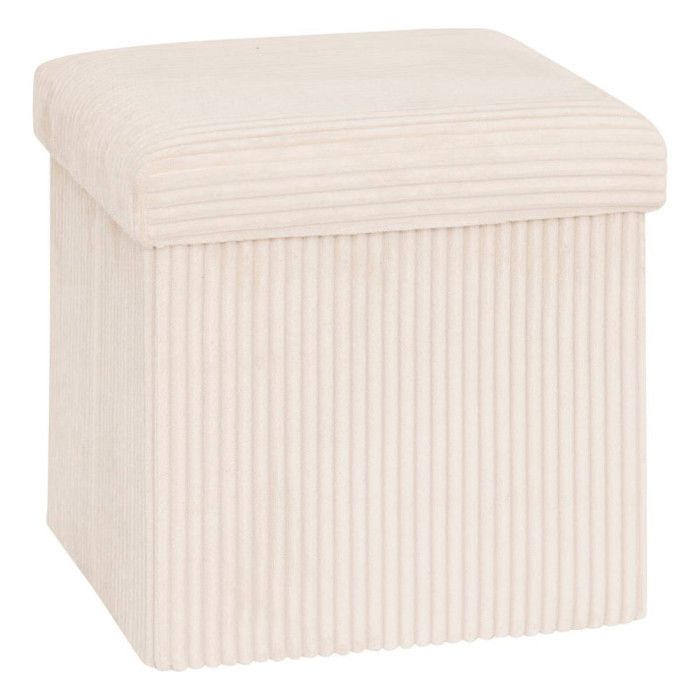 Pouf coffre pliable "Arum" velours côtelé Atmosphera - Ivoire -
