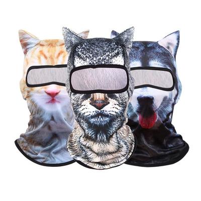 Polyester Fiber 3D Animal Face Mask Dog/Cat Ear Printed Full Face Cover  Outdoor Activities