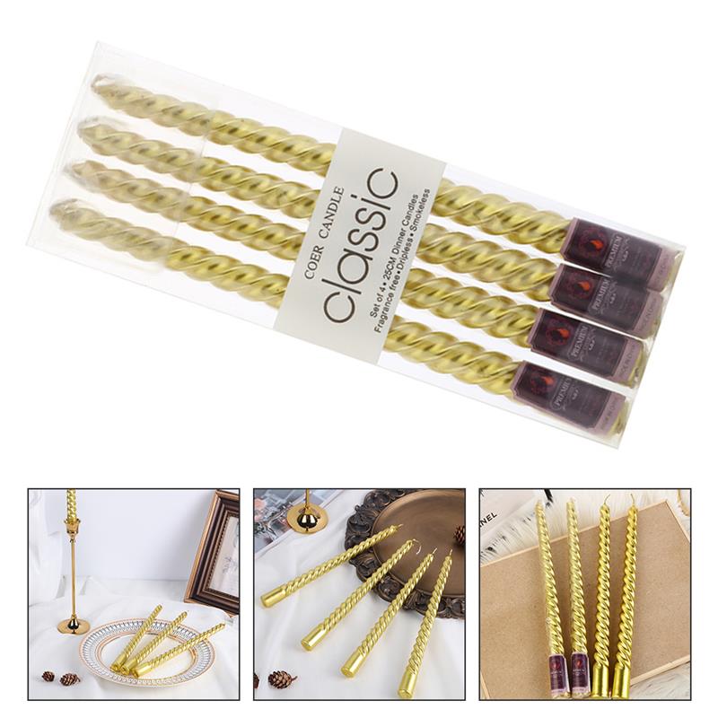 

4 Pcs Golden Long Spiral Candles Wax Pillar Home Decor Birthday Party Wedding Anniversary Baby Shower Bridal Spiral Taper золотистый