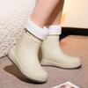 Woman Flat Sole High Top Rain Boots Thick Sole Non slip Round Toe Waterproof Detachable Cotton Cover Keep Warm Work Shoes