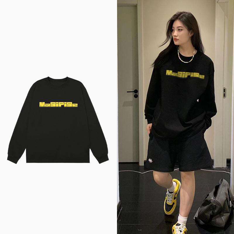 

Футболка из чистого хлопка с длинными рукавами, женские свободные повседневные топы