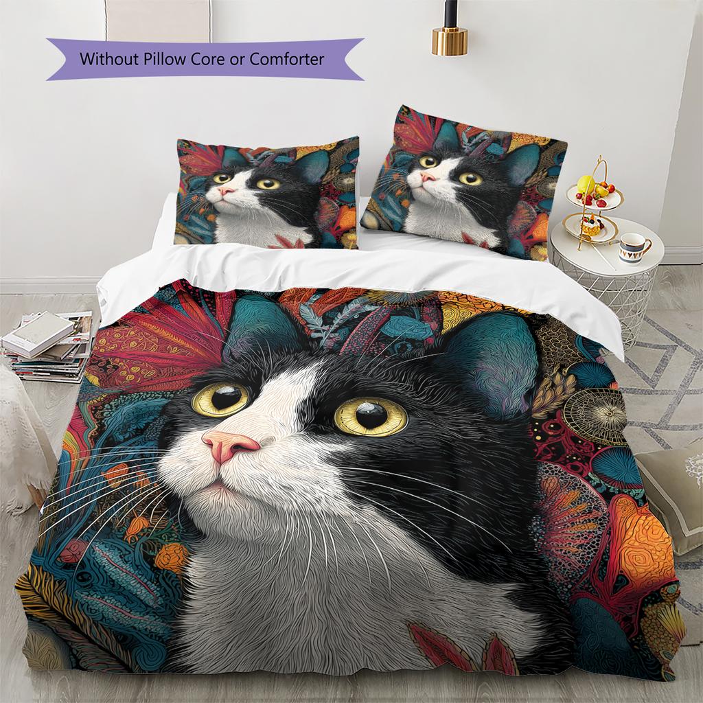 Cow Cat Pattern Bedding Home Decoration Birthday Gift (1 * duvet cover + 2 * pillowcase, without core)