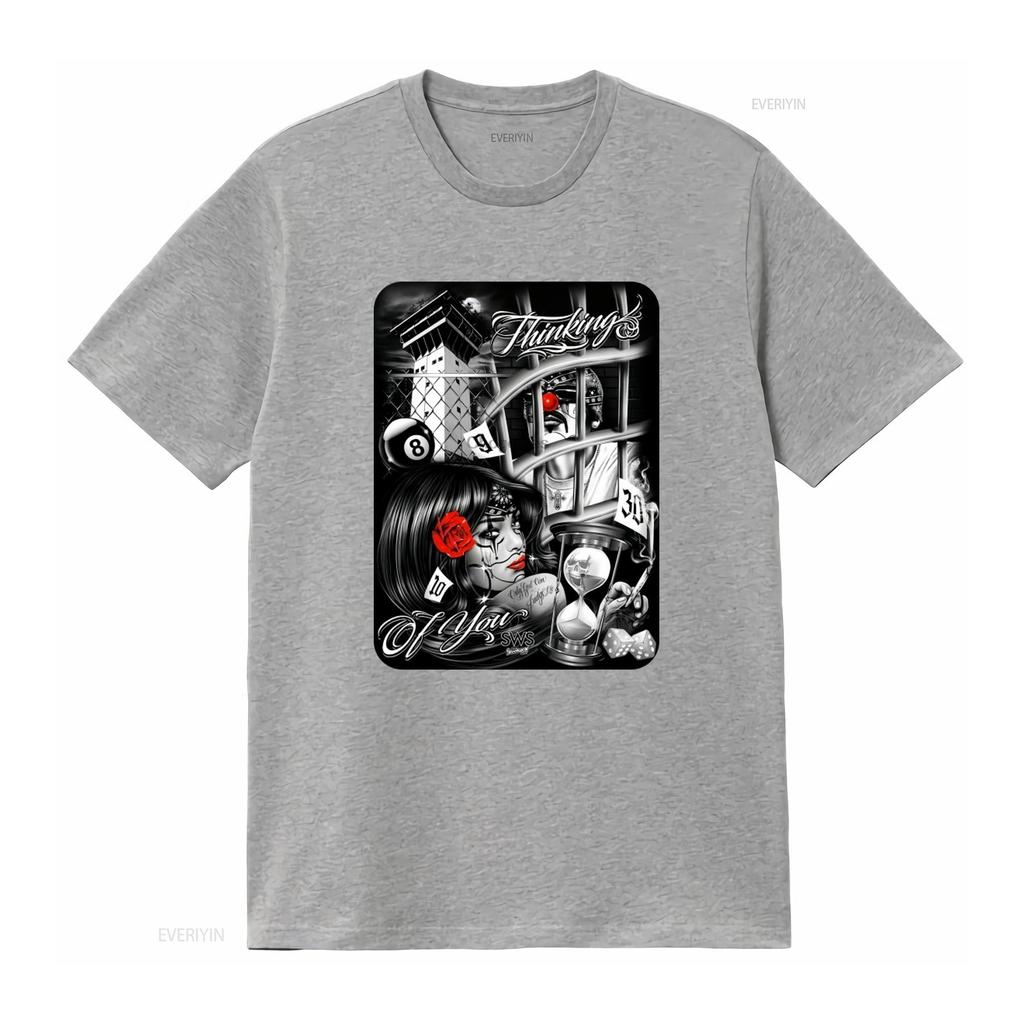 Thinking Of You Chicano Art Unisexs Heavyweight T Shirt Print On Shaka Wear Trending Funny S vintage Stretched fashion
