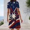 Women Plus Size White Round Neck Short Sleeve Star Printed A Line Midi Dress
