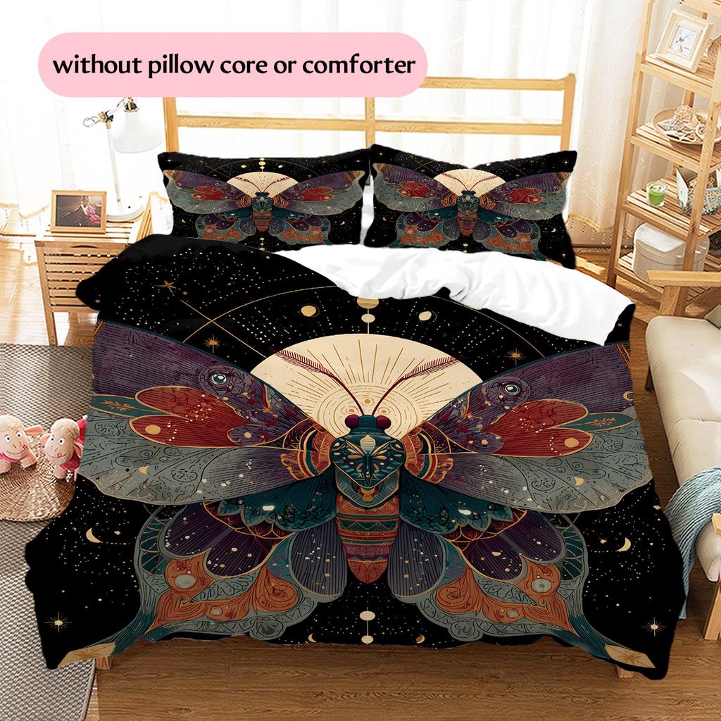 Moon Butterfly  Pattern Bedding Quilt Set Quilt Cover Pillowcase Home Decoration  Gift (1 * duvet cover + 2 * pillowcase, without core)