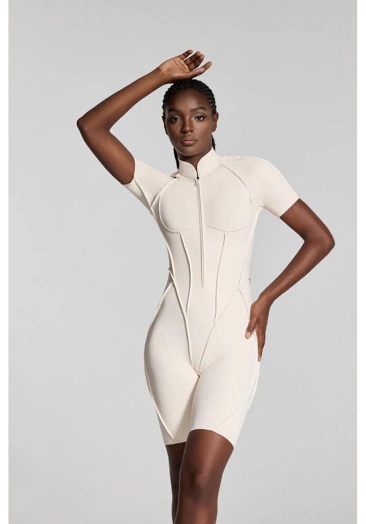 High-End Comfort Sports Yoga Tight-Fit Zipper Short Sleeve Jumpsuit