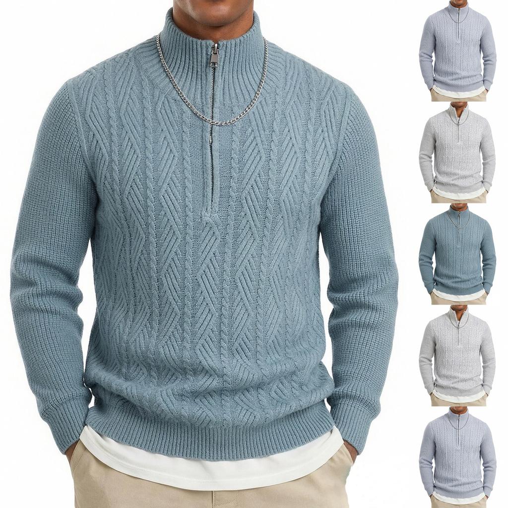 Men's Half Zip Pullover Sweater Warm Knit Long Sleeve Sweater for Fall Winter Casual Wear