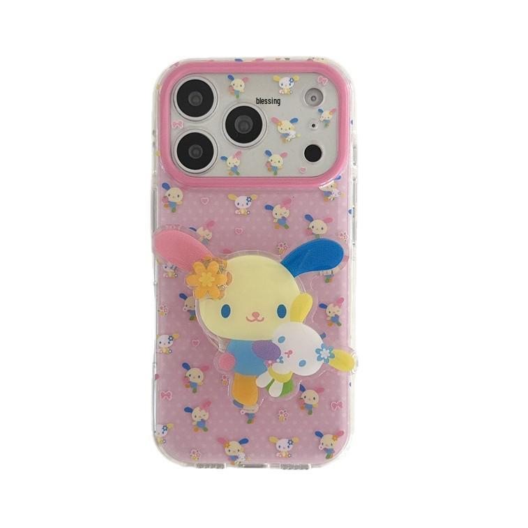 Pink Heart Rainbow Rabbit Stand for iPhone 17/16 Pro Max/15 Pro Case