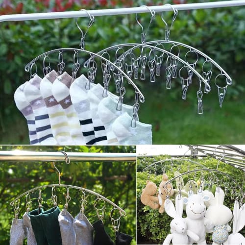Skoad Clothes Drying Pegs, Stainless Steel Clothes Hangers, Sock Hangers, Clothespin Hangers, Laundry Pegs, Hooks, Pegs, Strong Spring, Windproof, Fit