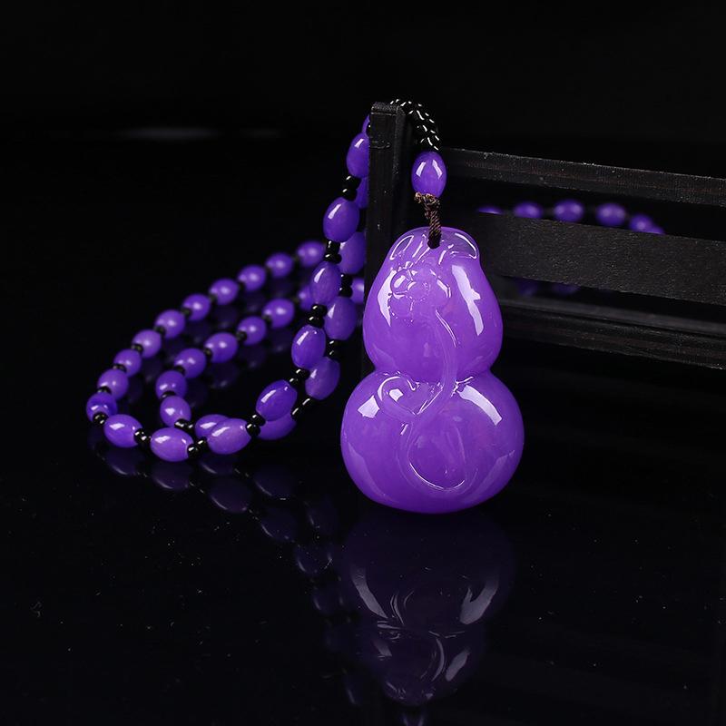 Retro Imitation Amber Necklace For Men And Women Purple Beaded Long Pendant Sweater Chain Mother'S Day Gift