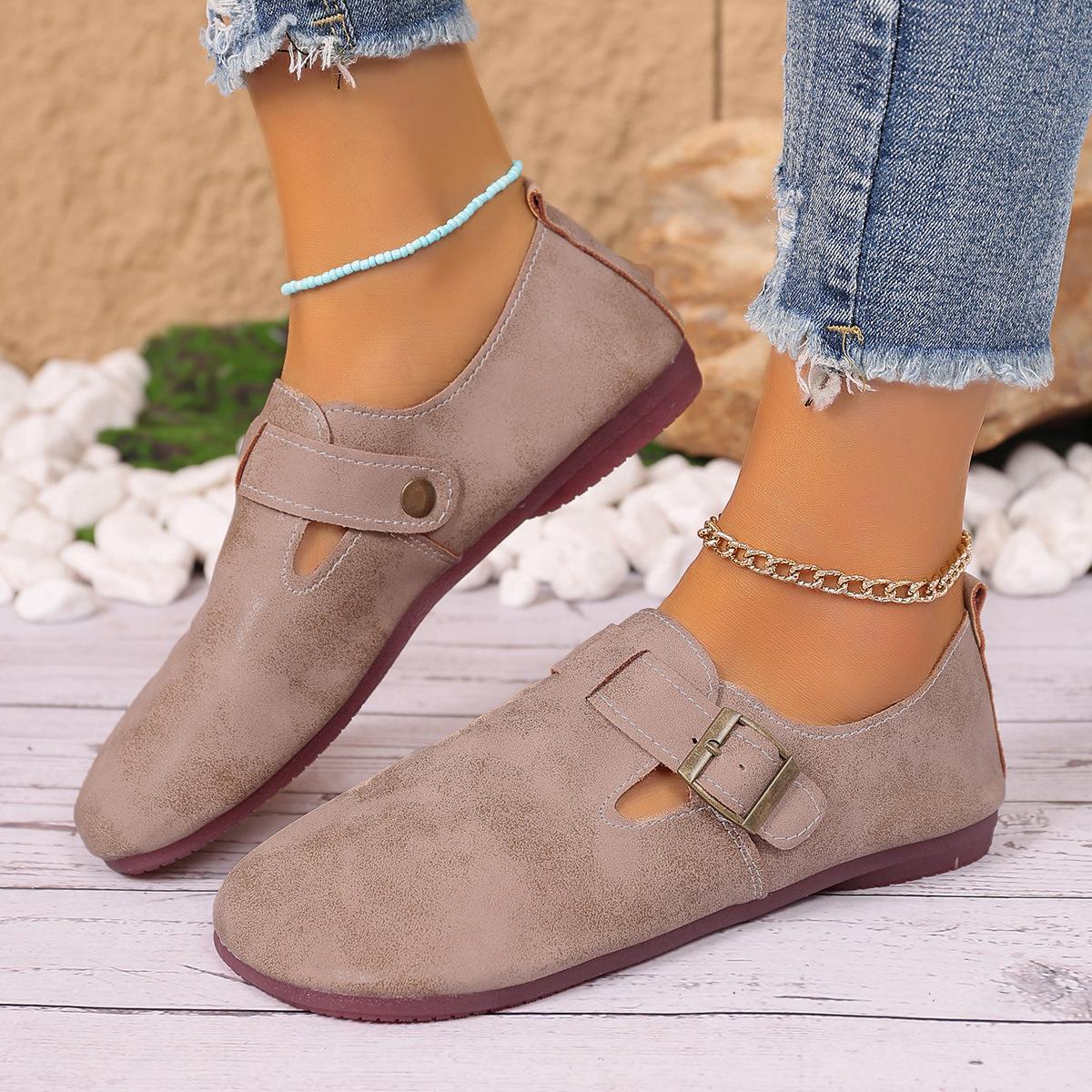 

Ретро туфли-лоферы на плоской подошве с ремешком и пряжкой, женские новые ленивые лоферы на одном педале, туфли Doudou 2025 43 хаки