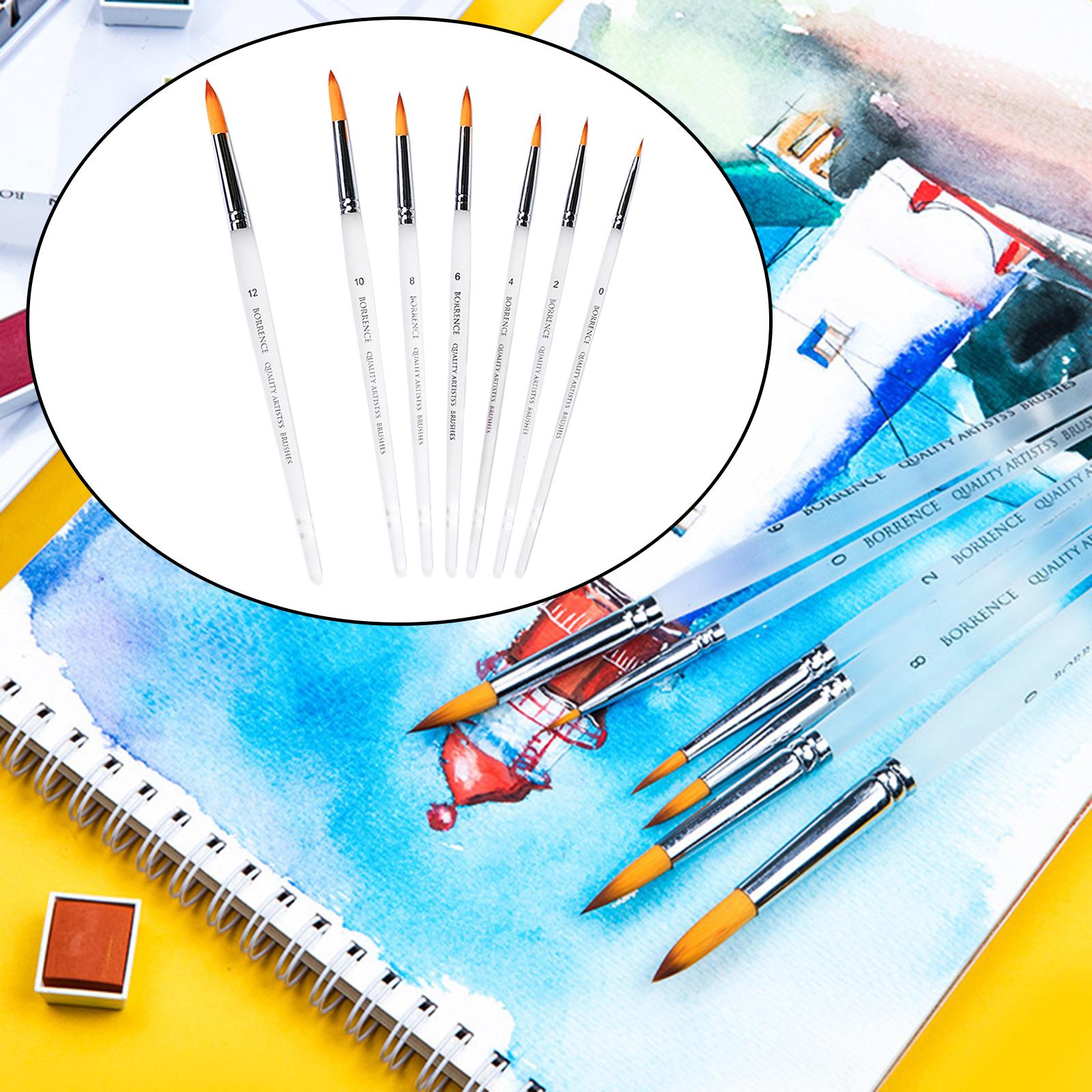 

7Pcs Professional Paint Brushes Round Pointed Tip Nylon Hair Writing белый