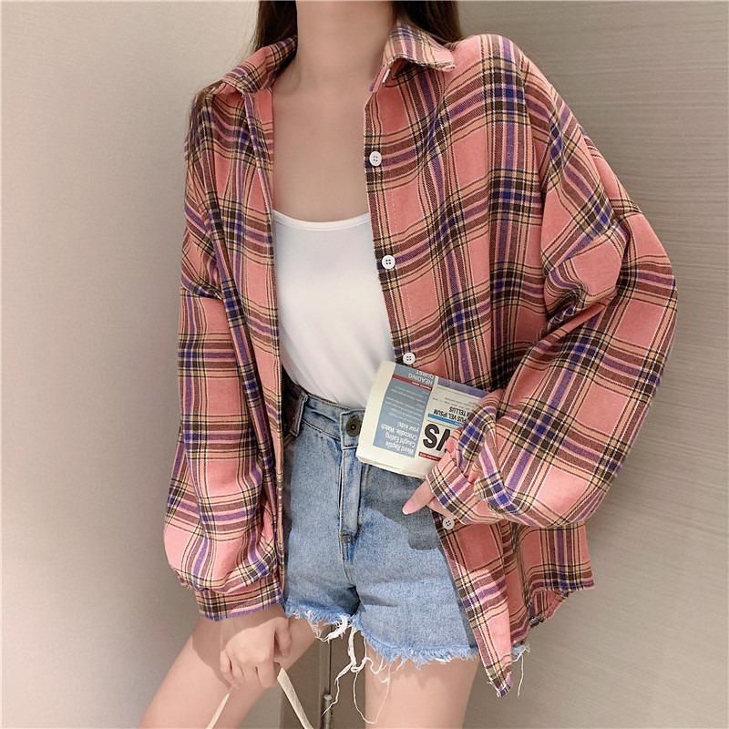 Camicie a quadri larghe semplici vintage primaverili da donna, moda a maniche lunghe, taglie forti, casual, camicette da donna, monopetto, slim, da ufficio, da donna, 26107
