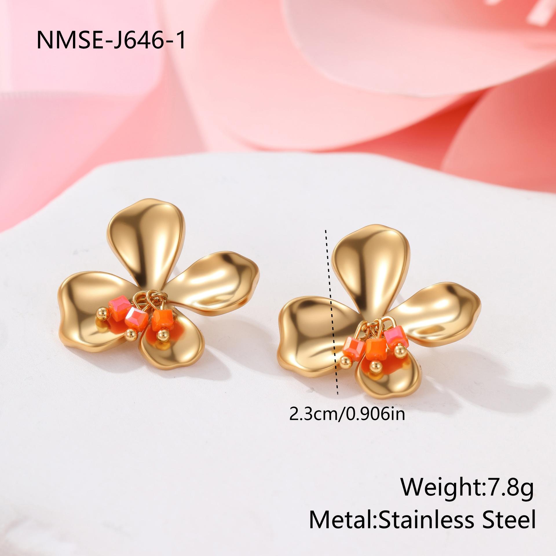 GEMCHIC Women s Fashion Flower Beaded Stainless Steel Earrings and Ring Set