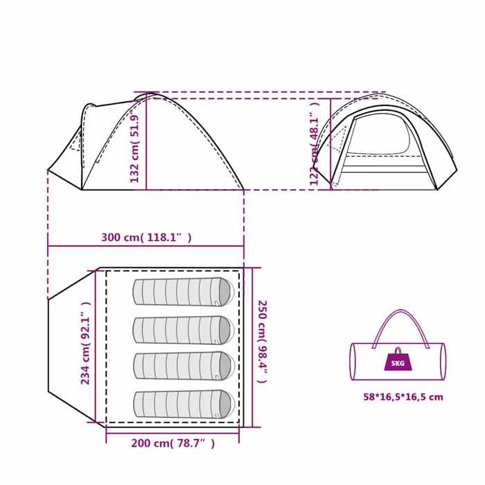 Tente de camping - vidaXL - 4 personnes - Imperméable - Vert - Léger et portable
