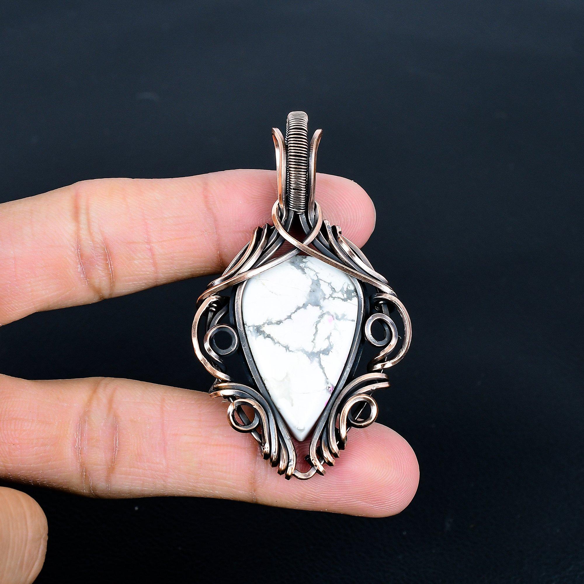 

Howlite Pendant, 999 Copper Wire Wrapped Gemstone Jewelry, Handmade Pendant, For Thanksgiving 2.67 Inches