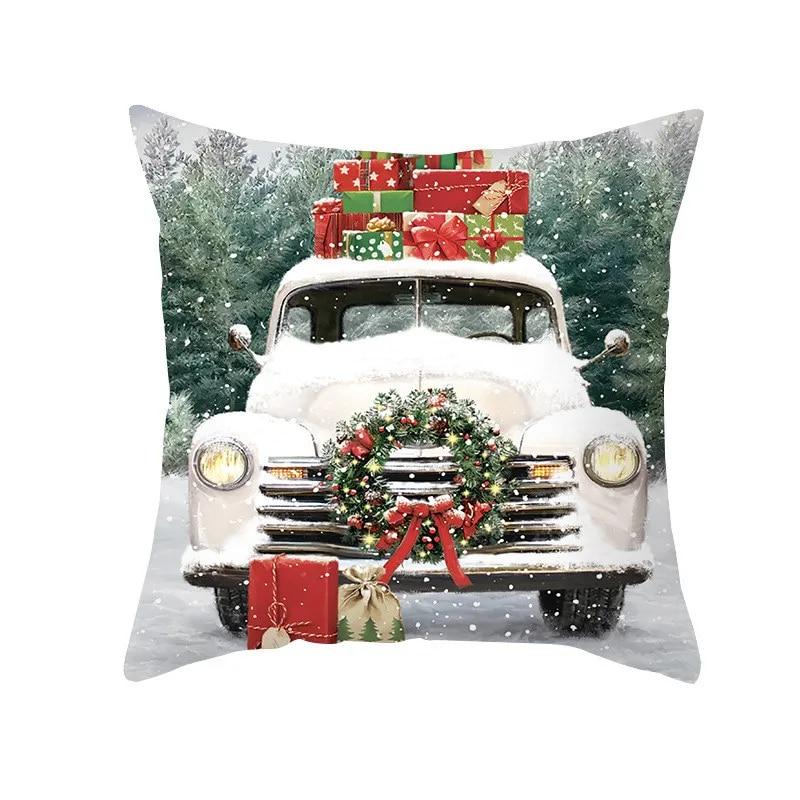 Winter Snow Scene Santa Claus Santa Snowman Luhua Ring Car Christmas Tree Bedroom Living Room Sofa Restaurant Seat Pillow Sleeve