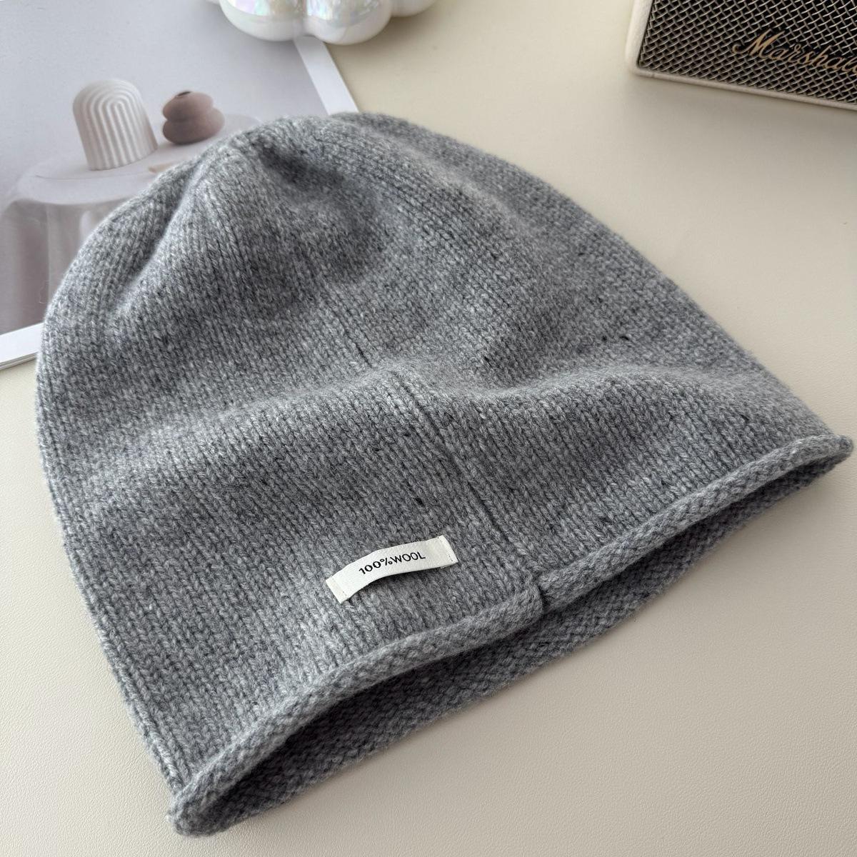 

Pure Wool Cold Hat Women s New Autumn and Winter Warm Ear Protection Face Showing Small Woolen Knitted Pile Hat M（56-58cm）