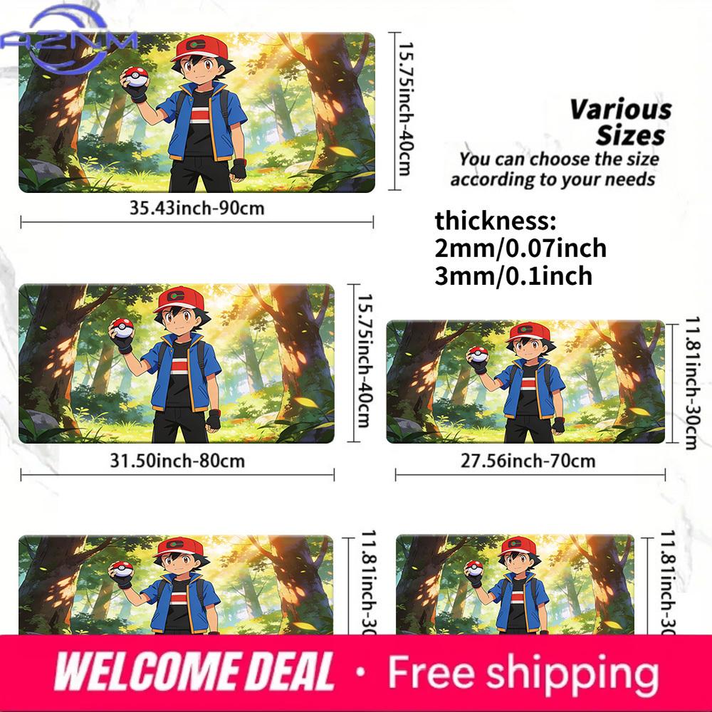 Ash Ketchum with Pokeball Forest Gaming Desk Mat NonSlip Washable Mouse Pad 30x80x0.2cm