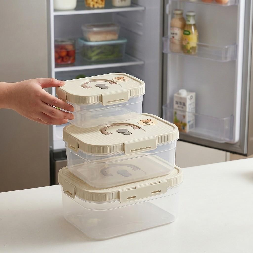 Plastic Sealed Preservation Box With Lid&Handle Stackable Meat Fresh-keeping Fruit Vegetable Storage Container Microwaveable
