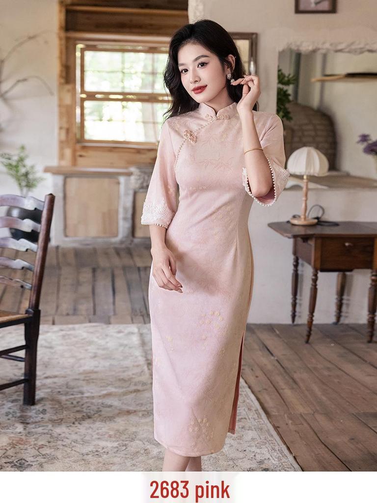 Bei Zhi Yun Blue Inverted Large Sleeve Suede Cheongsam - 2025 Autumn Collection