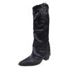 Autumn Winter Women Knee-High Boots Fashion Rivet Western Knight Booties Pointed Toe Square Heels Female Shoes