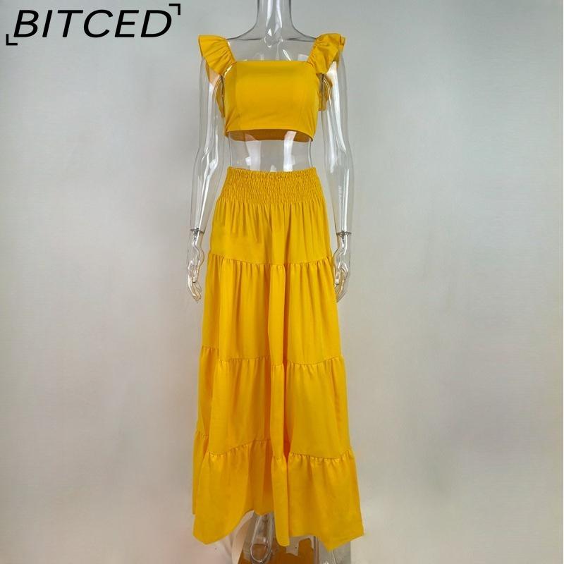 BITCED Spring Women's Commuter Mid-Waist Trendy Strappy Full-Skirted Fashionable Casual Set