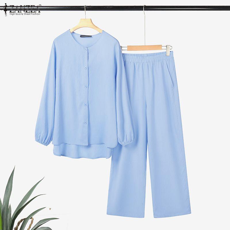 ZANZEA Dámské ležérní dvoudílné sady obleků s dlouhým rukávem a kalhotami