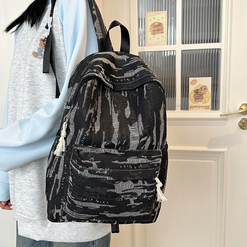 Denimryggsekk med stor kapasitet i collegestil, student-skolesekk, damereiseveske