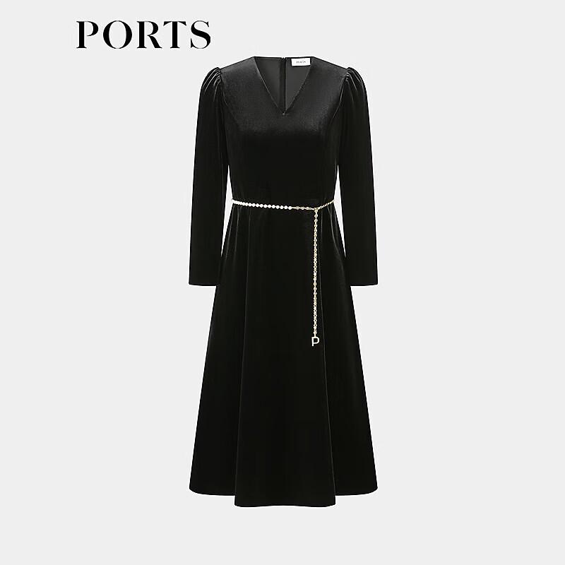 PORTS Women's Black Waist Chain Decor Dress