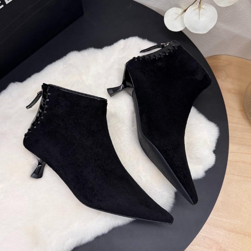 Pointed Toe Women's Ankle Boots Designer Suede High Heels Shoes Fashion Luxury Winter Short Boots 2025 Elegant Pumps Mujer Botas