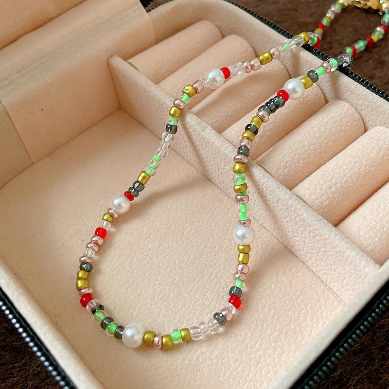 

Стеклянные бусины, рисовые бусины, геометрическое ожерелье-звезда, модная ретро нишевая шейная цепочка, темперамент, ожерелье с чувством высокого класса, женщины