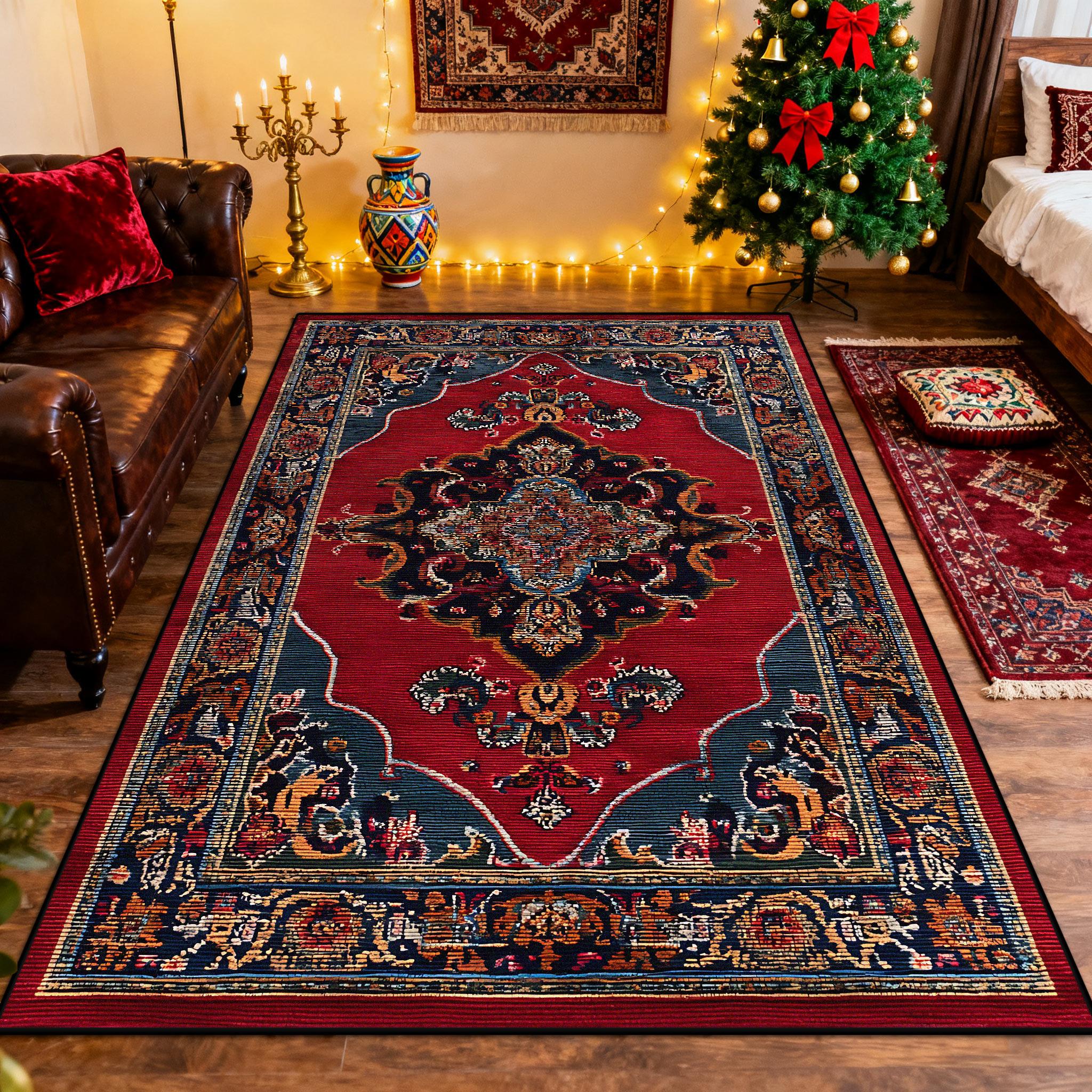 

Exquisite Retro Flower Living Room Carpet Persian Christmas Decoration Soft Rug Bedroom Bedside Flannel Washable Floor Mat Tapis 60x90cm