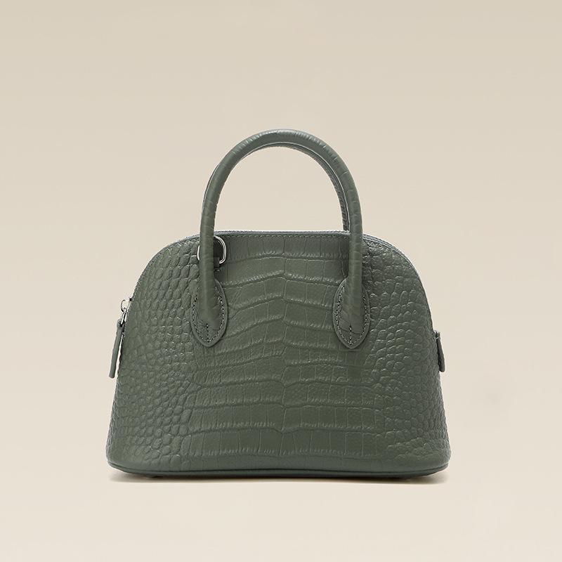 Crocodile Pattern Shell Bag First Layer Cowhide Handbag Large Capacity Commuter Leather Women's Bag Shoulder Messenger Bowling Bag