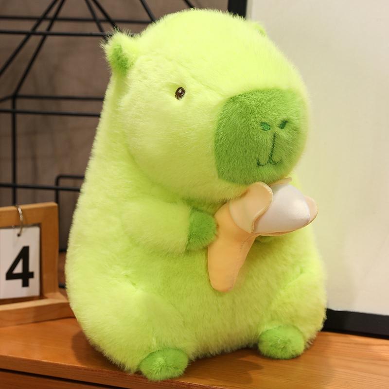 1pc 23-50cm Fluffy Green Capybara Plush Doll Holding Banana Stuffed Toy Simulation Animals Birthday Gift Home Decor