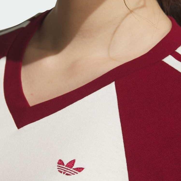 Adidas Originals Classic Fashion Simple Versatile Short Sleeve T-Shirt Women Tops Off-White Burgundy KE6163